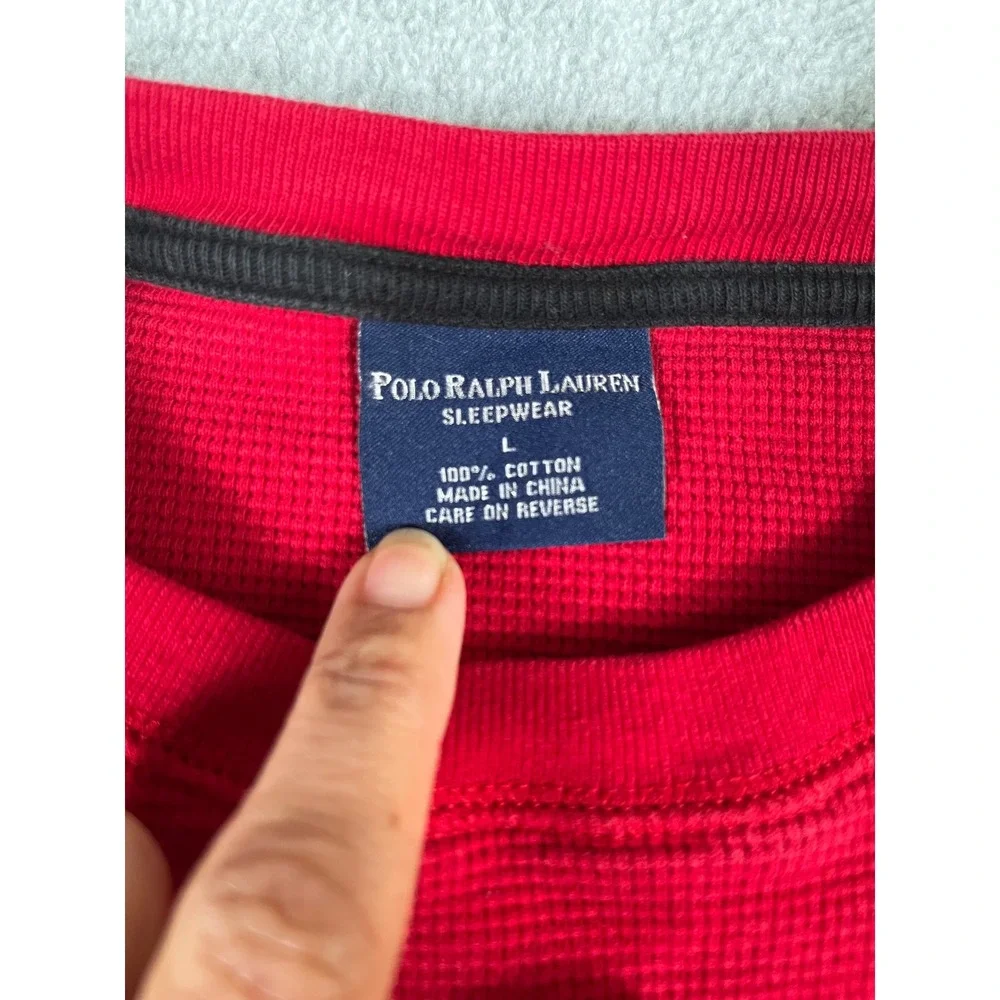 Polo Ralph Lauren Mens 2 Pack Thermal Waffle Knit Sleepwear Shirts Black Red L